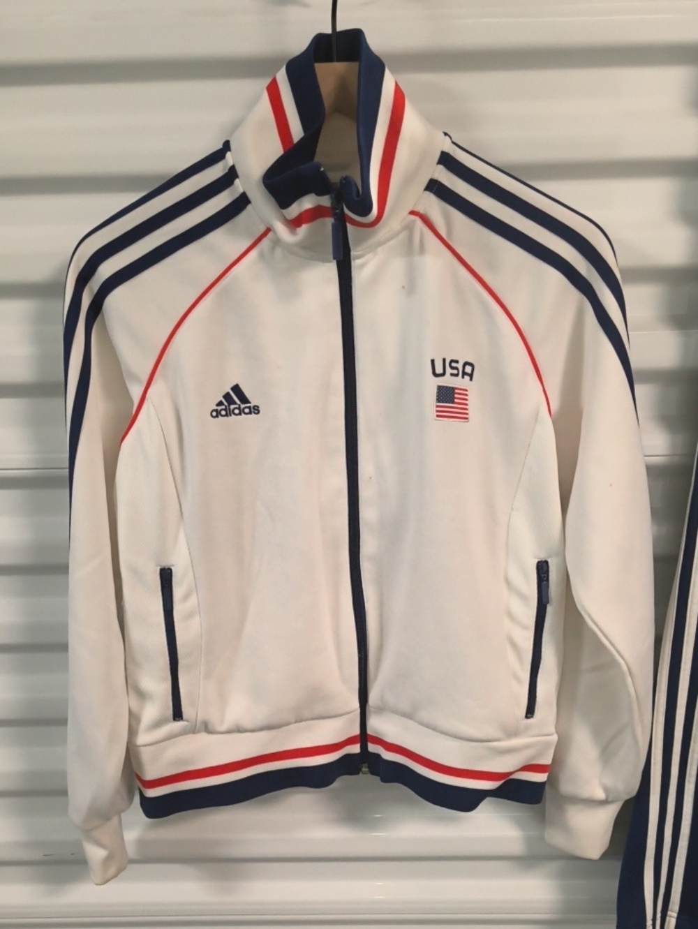 Vtg Adidas Team USA Track Jacket Full Zip Striped Pocket Athletic White+ Joggers - Picture 2 of 16